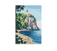 Impression sur toile de peintures à thème phare Split Rock - Minnesota - Décoration d'intérieur : salon, chambre à coucher, salle de bain, bureau - 40 x 60 cm