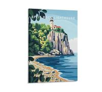 Impression sur toile de peintures à thème phare Split Rock - Minnesota - Décoration d'intérieur : salon, chambre à coucher, salle de bain, bureau - 40 x 60 cm