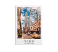 Impression sur toile de peintures à thème taxi jaune rétro à New York - 30 x 45 cm