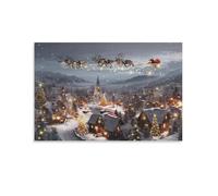 Impression sur toile de peintures à thème village de Noël magique - 40 x 60 cm