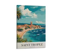 Impression sur toile de peintures à thème voyage Saint Tropez vintage France - Affiche d'œuvre d'art pour salon, chambre à coucher, salle de bain, bureau - 40 x 60 cm