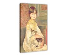 Impression sur toile de Pierre Auguste Renoir Julie Manet avec chat - Décoration murale moderne pour chambre à coucher - 40 x 60 cm