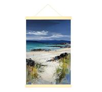 Impression sur toile de plage à suspendre - Art mural - Paysage impressionnisme - Océan herbe d'été bleue - Peinture murale pour la maison, la chambre à coucher, le salon - 40,6 x 61 cm