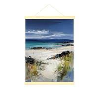Impression sur toile de plage à suspendre - Art mural - Paysage impressionnisme - Océan herbe d'été bleue - Œuvre d'art pour décoration d'intérieur, chambre à coucher, salon - 30,5 x 40,6 cm