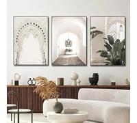 Impression sur toile de porte marocaine, art mural, architecture de Marrakech, affiche bohème, art mural en terre cuite, décoration d'intérieur (50 x 70 cm, 3 pièces sans cadre)