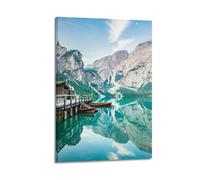 Impression sur toile de quai du lac alpin - Impression paisible - Impression sur toile calme - Décoration sereine pour salon - Affiches murales et image d'art moderne - Impression sur toile moderne