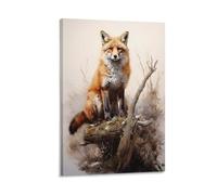 Impression sur toile de renard rustique, aquarelle, forêt, nature, animaux sauvages, décoration murale pour la maison