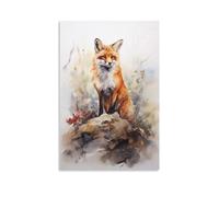 Impression sur toile de renard vintage - Aquarelle rustique rétro - Décoration murale pour la maison