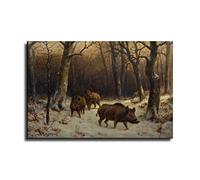 Impression sur toile de Rosa Bonheur - Sangliers dans la neige par Rosa Bonheur - Vintage - Art mural moderne - Décoration de chambre à coucher - 40 x 60 cm