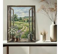 Impression sur toile de style rustique pour fenêtre de paysage, vert et marron, décoration d'intérieur rustique pour salon, chambre à coucher, cuisine, esthétique naturelle, 40,6 x 50,8 cm