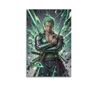 Impression sur toile de style Zoro One Piece Zoro, trois épées, épée verte enveloppée autour de la lame - affiches sur toile pour salon, chambre à coucher, salle de jeux, bureau (60 x 90 cm)