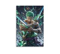 Impression sur toile de style Zoro One Piece Zoro, trois épées, épée verte enveloppée autour de la lame - affiches sur toile pour salon, chambre à coucher, salle de jeux, bureau (60 x 90 cm)