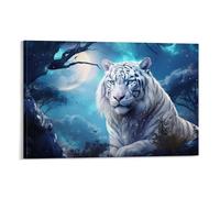 Impression sur toile de tigre blanc et lune - Impressions sur toile - Impressions sur toile d'animaux sauvages de la forêt - Décoration murale d'intérieur