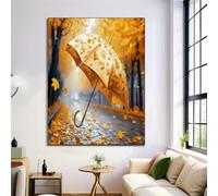 Impression Sur Toile - Déco Murale Pour Le Salon Et La Chambre - Rue Des Parapluies - 50X70Cm - Tableau Mural Jaune Moutarde - Peintures Sur Toile Sans Cadre - Forêt D'Automne Canvas