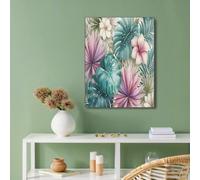 Impression Sur Toile, Déco Murale Pour Salon Et La Chambre, Fleurs Tropicales 60x90cm Tableau Mural Rose Vert, Peintures Sur Toile Sans Cadre, Plantes Modernes Tableau Peinture