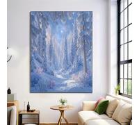 Impression Sur Toile, Déco Murale Pour Salon Et La Chambre, Forêt Paysage Enneigé 60x90cm Tableau Mural Bleu-violet, Peintures Sur Toile Sans Cadre, Rêveur Hiver Tableau Peinture