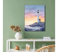 Impression Sur Toile, Déco Murale Pour Salon Et La Chambre, Phare Côtier 30x40cm Tableau Mural Couleur pastel, Peintures Sur Toile Sans Cadre, Illustration À L'Aquarelle Tableau Peinture