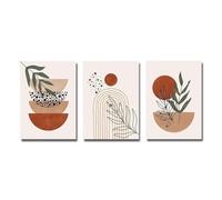 Impression sur toile, décoration d'intérieur, 3 pièces, terre cuite, style bohème, affiche murale, géométrie, demi-cercle, botanique, feuille, peinture, style milieu du siècle, 60 x 80 cm, sans cadre