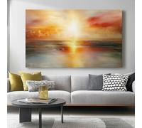 Impression sur Toile Decoration Murale Peinture 120L x50l cm Tableaux Art Décoratif Muraux Décoration Chambre Coucher de Soleil Paysage Réaliste Abstrait - Moderne Rouge orangé