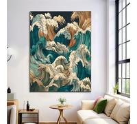 Impression Sur Toile Decoration Murale Peinture 60X80Cm Tableaux Art Décoratif Muraux Décoration Chambre - Sans Cadre Peinture - Les Vagues Au Large De Kanagawa - Turquoise - Estampe Japonaise