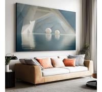 Impression sur Toile Decoration Murale Peinture Géométrie espace sphère blanche eau 100x50 cm Tableau Artistique pour salle de bain chambre salon poster Décor Muraltoile unframed