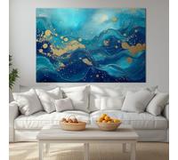 Impression sur Toile Decoration Murale Peinture Peinture Abstraite Vagues Océan Bleues 120x90 cm Tableau Artistique pour salle de bain chambre salon poster Décor Muraltoile unframed