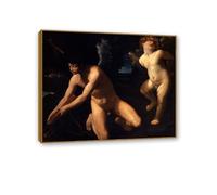 Impression sur Toile Decoration Murale Peinture Reproductions de Tableaux Allégorie de l'amour sacré Célèbres Décoratif Muraux Décoration Salon Chambre Bureau Guido Reni85x70cm(33x27in)Cadre en teck