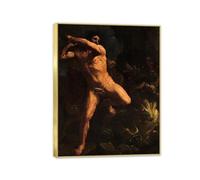 Impression sur Toile Decoration Murale Peinture Reproductions de Tableaux Hercule vainquant l'Hydre Célèbres Décoratif Muraux Décoration Salon Chambre Bureau Guido Reni65x50cm(26x19in)Cadre doré