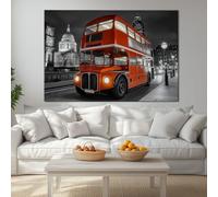 Impression sur Toile Decoration Murale Peinture Rue Londres Bus Rouge À Impériale 90x60 cm Tableau Artistique pour salle de bain chambre salon poster Décor Muraltoile unframed