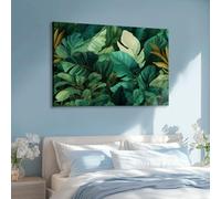 Impression sur Toile Decoration Murale Peinture Tropical Feuilles Jungle 120x80 cm Tableau Artistique pour salle de bain chambre salon poster Décor Muraltoile unframed