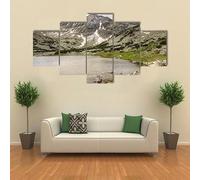 Impression sur toile - Décoration murale pour salon et chambre tableaux decoratifs muraux,Paysage enneigé de la montagne et du lac de Rila,accroche tableau sans percer,accroche tableau，125x60cm