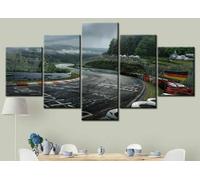 Impression sur Toile Decoration Murale Tableau Decoration Murale DéCoration Murale Pour Salon 5 Parties Circuit de voitures de sport sur route de rallye du Nurburgring Affiche Decoration Murale Poster
