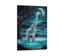 Impression sur toile décorative avec girafe et oasis mystique - Nature surréaliste - Impression sur toile pour chambre à coucher - 20 x 30 cm