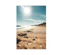 Impression sur toile d'empreintes de pas sur la plage - Décoration murale pour salon, chambre à coucher - 20 x 30 cm