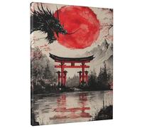 Impression sur toile Dragon Japonais Rouge et Noir Art Décoration Murale Style Asiatique pour Salon Chambre Méditation Espace Sans Cadre 40,6 x 50,8 cm