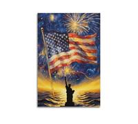 Impression sur toile du 4 juillet - Peinture à motif drapeau américain - Œuvre d'art pour le jour de l'indépendance patriotique - Décoration murale d'intérieur moderne - 40 x 60 cm