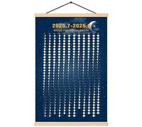 Impression sur toile du calendrier des phases de la lune 2025 à juillet 2026 - Tableau du cycle lunaire prêt à accrocher avec cadre - Décoration murale (40,6 x 61 cm)