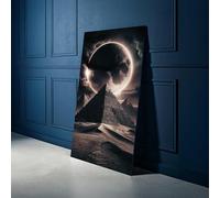 Impression sur toile d'une tour mystique antique, ciel nocturne avec éclipse lunaire, décoration de paysage désertique, thème cosmique, tableau d'art mural pour la maison (80x140cm/cadre intérieur)