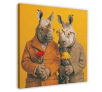 Impression sur toile duo de rhinocéros - Décoration murale pour salon, chambre à coucher - 50 x 50 cm