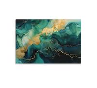 Impression sur toile effet marbre aquarelle encadrée vert foncé texturé moderne prête à accrocher