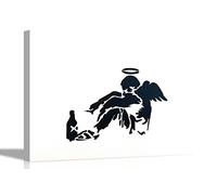 Impression sur toile encadrée Ange déchuté par Banksy - Art mural pour la maison, le bureau, l'œuvre d'art - 30 x 20 cm - Format A4