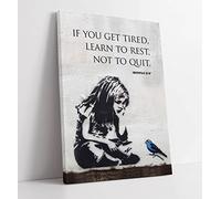 Impression sur toile encadrée avec citation de Banksy Girl Oiseau bleu 60 x 40 cm