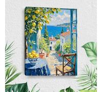 Impression sur toile encadrée de la côte italienne - Peinture à l'aquarelle de paysage naturel - Décoration d'intérieur moderne - Esthétique esthétique - Impression citron italien pour salon, salle à