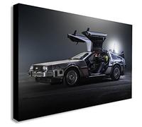 Impression sur toile encadrée - DeLorean Retour vers le Futur - Différentes tailles, Bois et toile., noir/blanc, A2 24x16inches