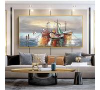 Impression sur toile encadrée extra large - Motif bateau à voile - Art mural moderne - Décoration d'intérieur - 85 x 170 cm - Avec cadre doré - Prêt à accrocher