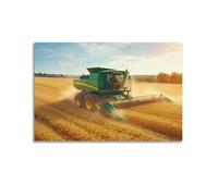 Impression sur toile esthétique de tracteur agricole, moissonneuse-batteuse - Décoration rustique pour chambre à coucher, salon, foyer, couloir, 60 x 90 cm