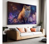 Impression sur Toile Fantaisie Ciel Étoilé Cristal Renard Animal Image sur Toile Affiche 100x50cm Tableau Decoration Murale Salon Chambre Coucher Salle de Bains Couloir