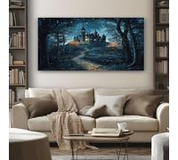 Impression Sur Toile Fantastique Château Tableau Decoration Murale Salon 70x140 cm 1 Pièce Tableau Decoration Murale Magique Forêt Cadre en Bois Peinture Sur Toile Chambre
