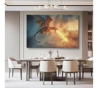 Impression sur toile Fantastique Gros plan Dragon Cracheur de feu, Coloré Art Image Peinture Tableaux de la Mur Imperméable, Moderne pour la Salle Chamber Cadeau 120L x 40l cm - Sans cadre