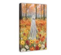 Impression sur toile fantômes fantaisistes dans un champ de fleurs - Décoration murale pour salon, chambre à coucher - 50 x 75 cm